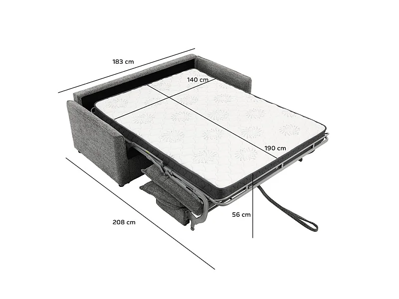 Canapé convertible 3pl système Rapido tissu doux gris – ELLIS