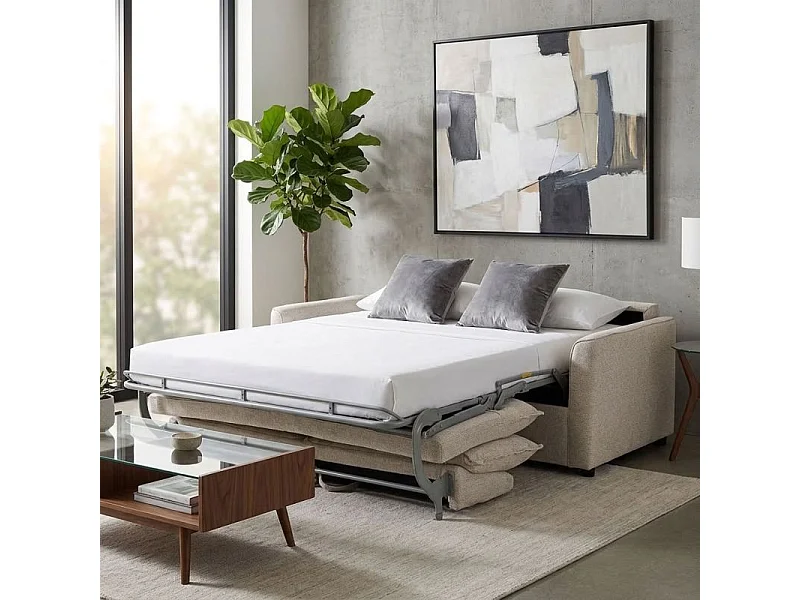 Canapé convertible 3pl système Rapido tissu doux beige – ELLIS
