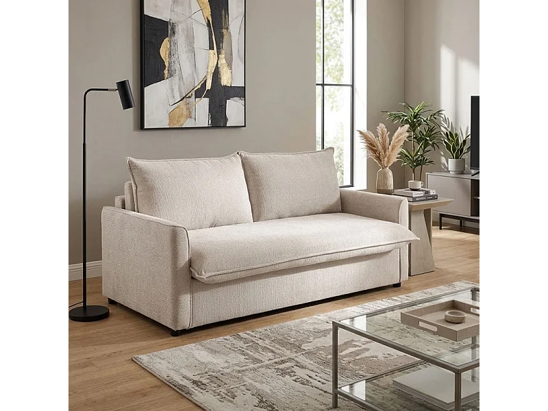 Canapé convertible 3pl système Rapido tissu doux beige – ELLIS