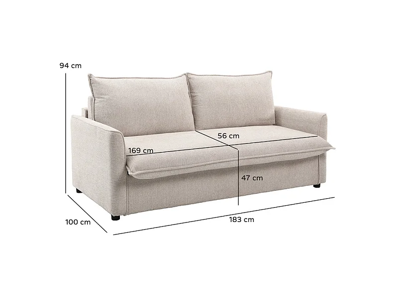Canapé convertible 3pl système Rapido tissu doux beige – ELLIS