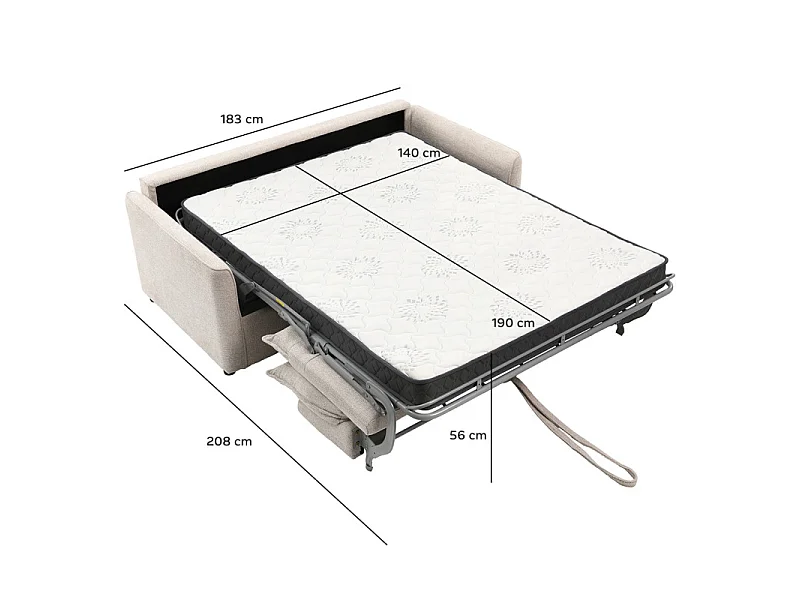 Canapé convertible 3pl système Rapido tissu doux beige – ELLIS