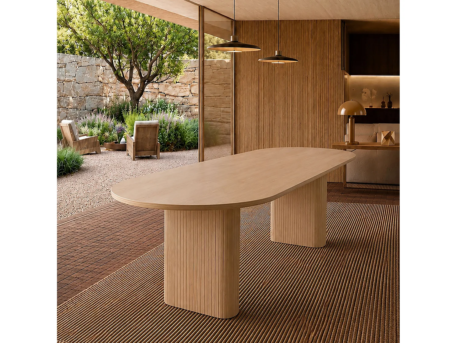 Now's Home - Table Ovale Extensible Effet Bois Naturel 180-230x90x75cm Nocera