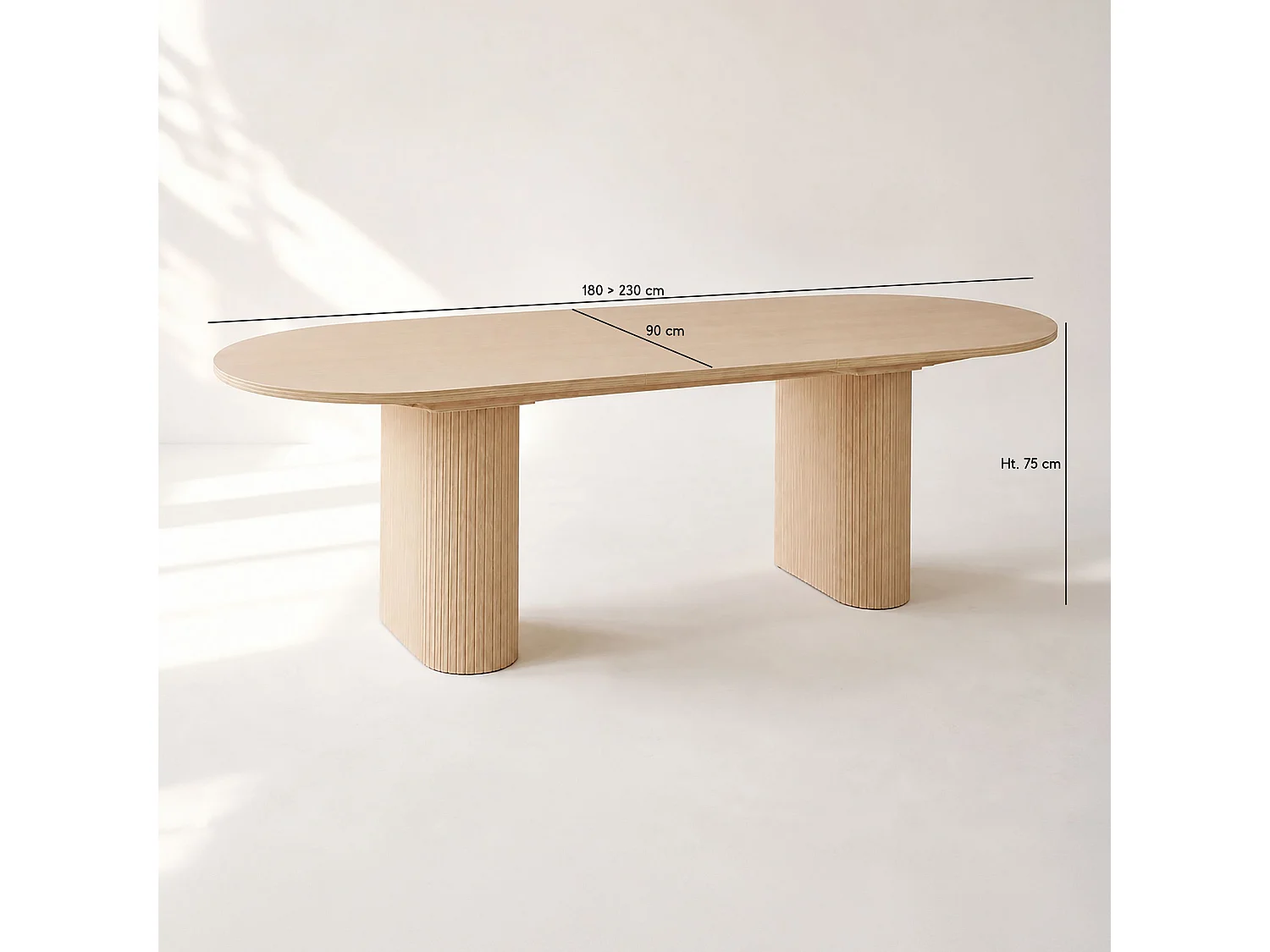Now's Home - Table Ovale Extensible Effet Bois Naturel 180-230x90x75cm Nocera