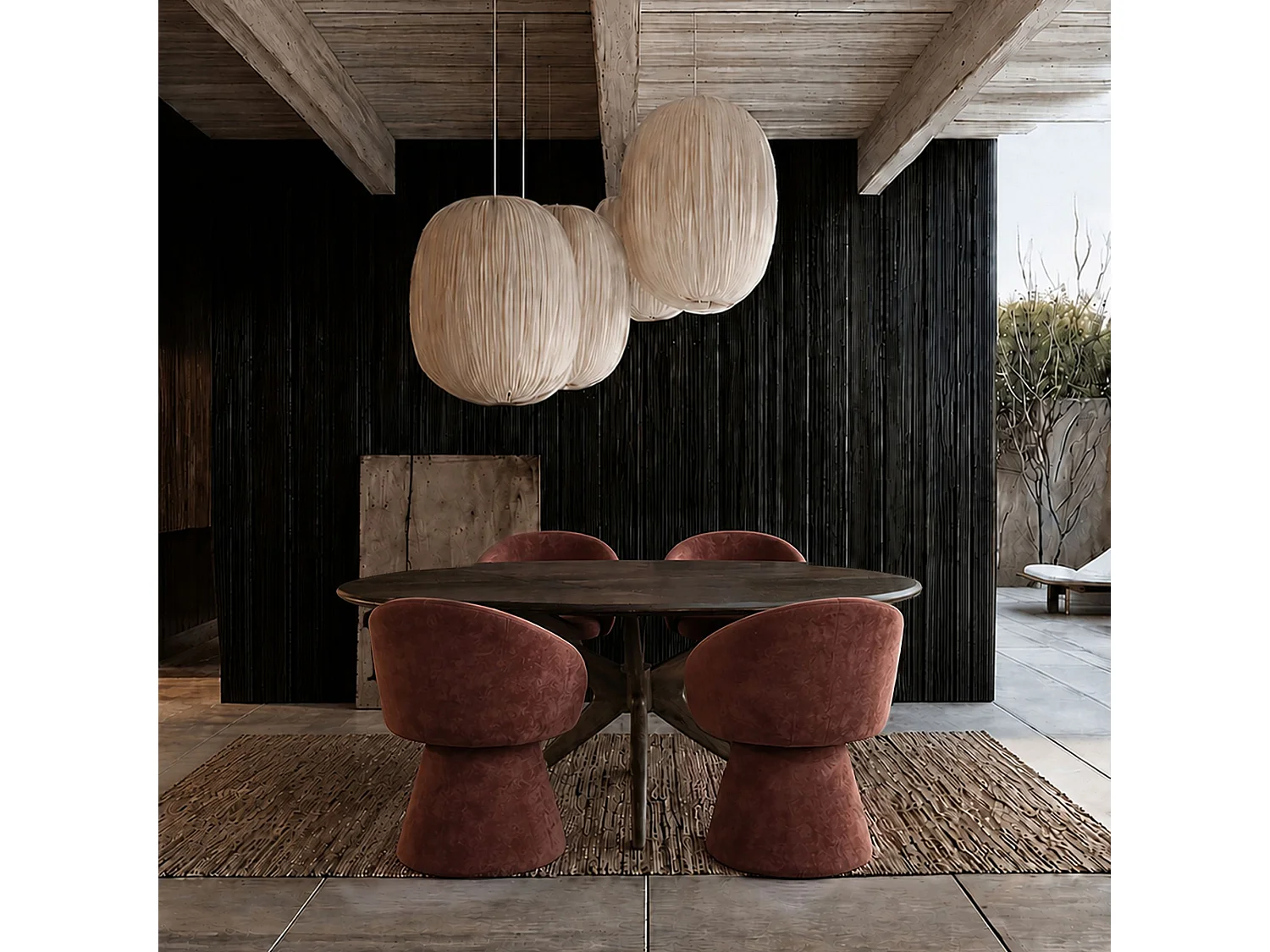 Now's Home - Faut/table Pivotant En Tissus Effet Chenille Cherry58x60x77.5cm Alba