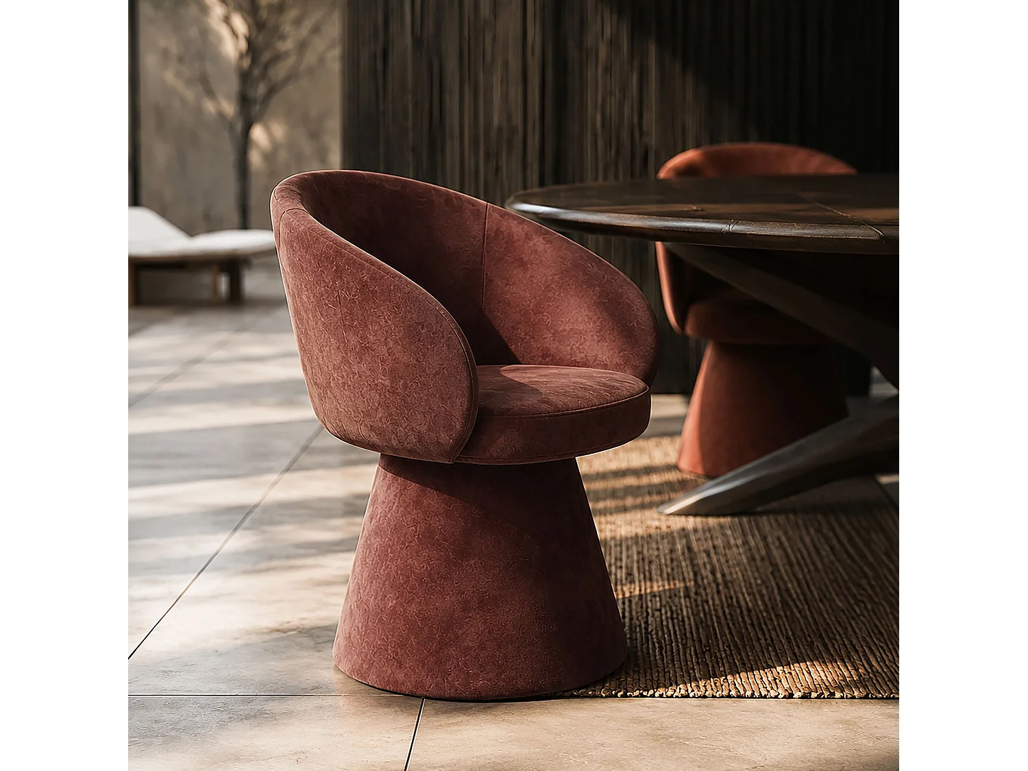 Now's Home - Faut/table Pivotant En Tissus Effet Chenille Cherry58x60x77.5cm Alba