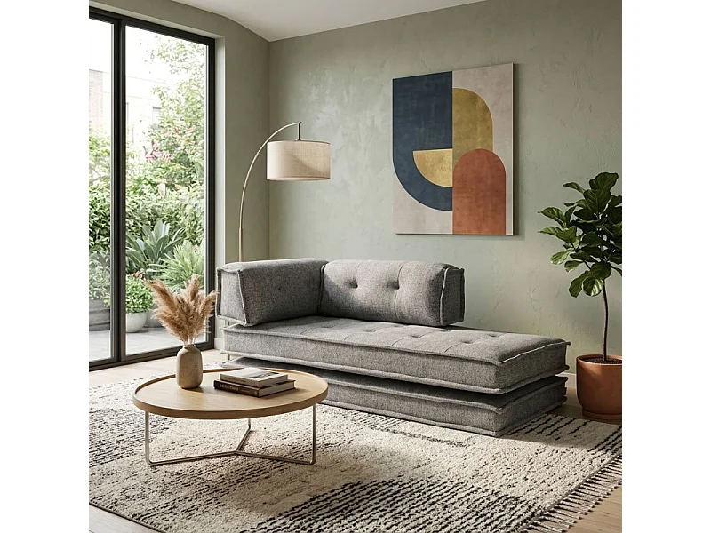 Canapé style futon 2 étages 3pl convertible tissu doux gris – ANNIE