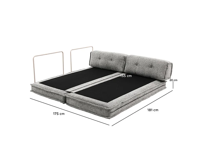 Canapé style futon 2 étages 3pl convertible tissu doux gris – ANNIE