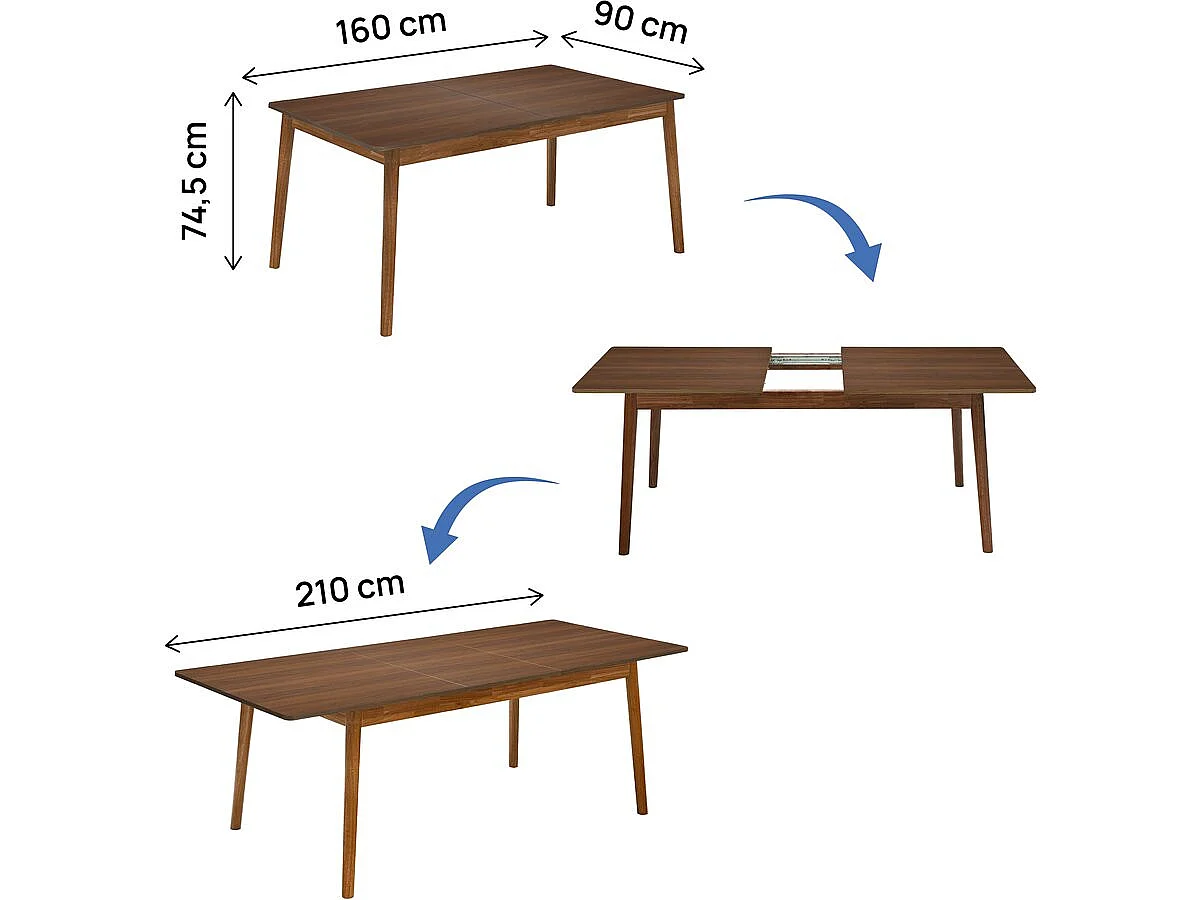 Table repas extensible en bois 160/210 cm "Prisma" - 8 places - Marron