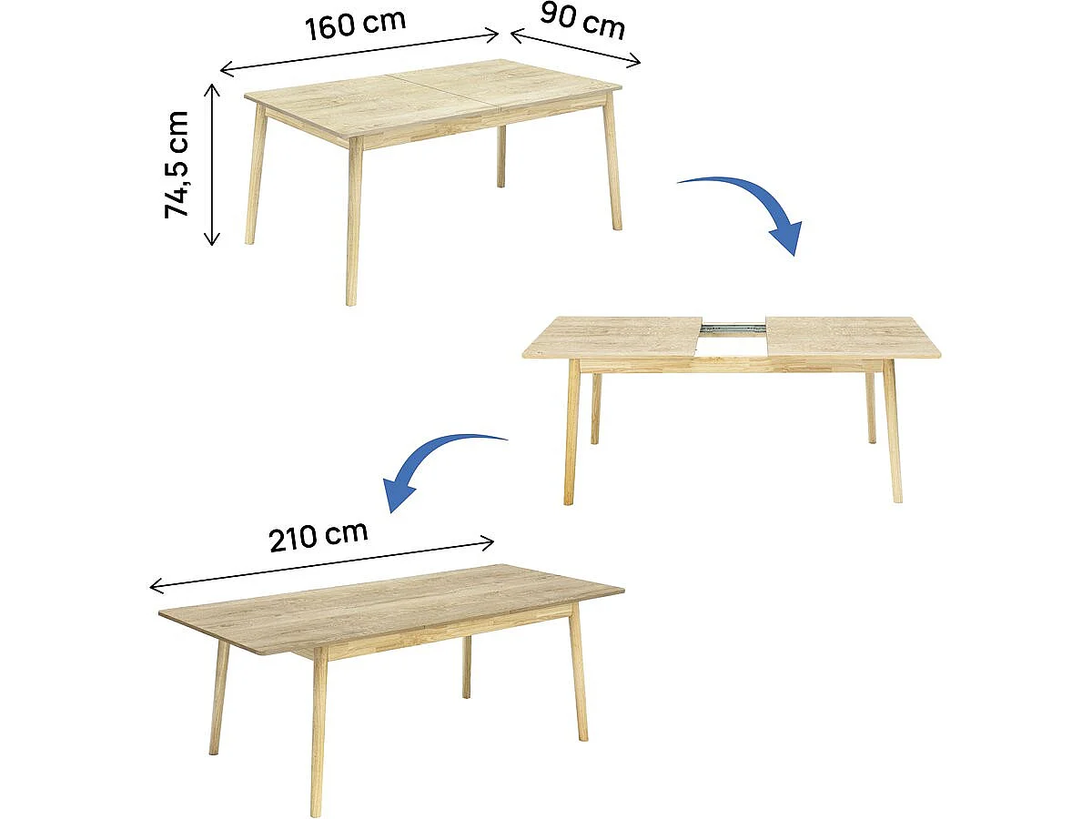 Uitschuifbare houten eettafel 160/210 cm - 8 zitplaatsen - Beige