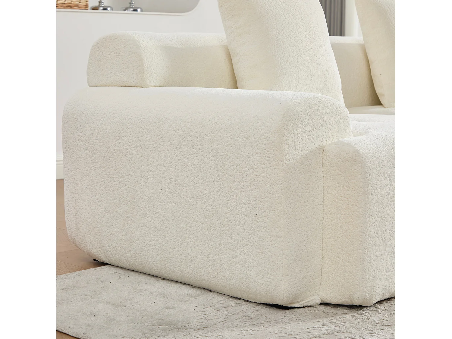 Canapé modulable 3 places en chenille beige bouclette texturée