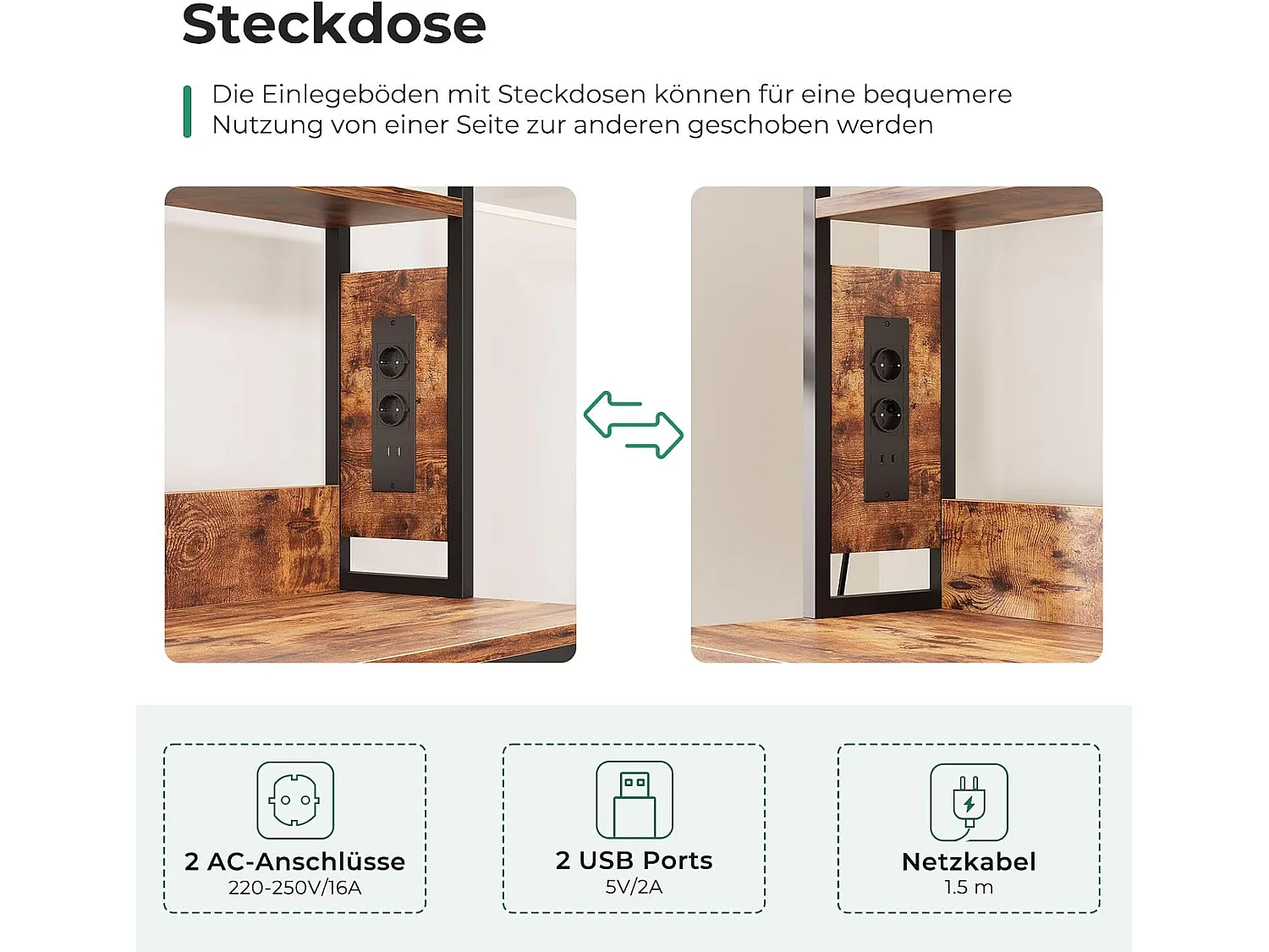 Dripex Étagère de cuisine à 5 étages avec prises, étagère de boulangerie, organisateur pour casseroles et poêles, 6 crochets en S, 70 x 40 x 165 cm, marron