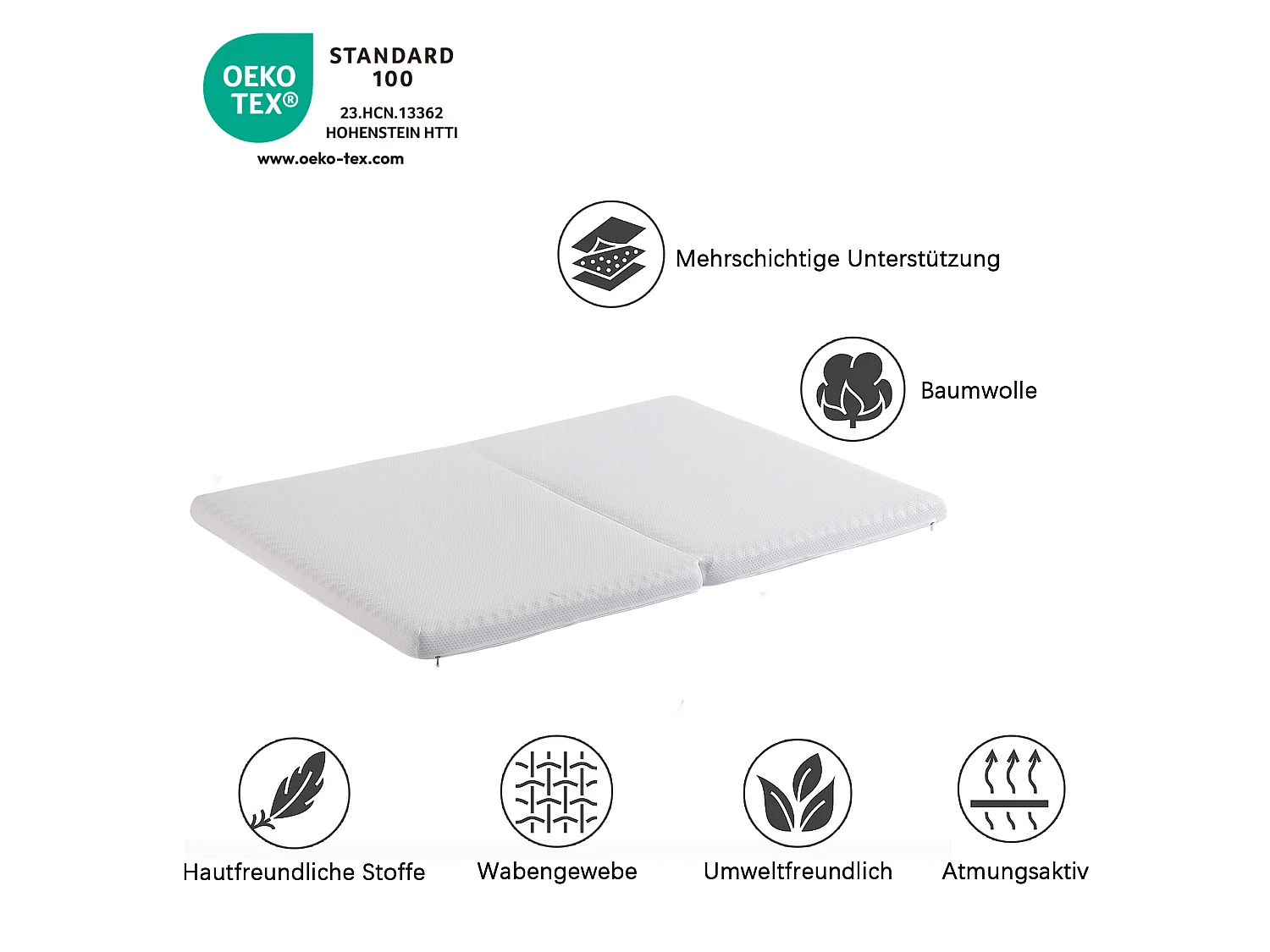 Materac składany 140 x 100/200 cm z pianki 23D - Twardość H3 - Grubość 10 cm - Opakowanie skompresowane