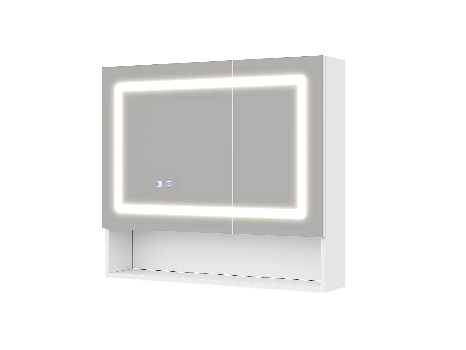 Wandhängender Waschtisch mit LED-Spiegel, 2 Spiegeltüren und 3 Ablagefächern – MDF und Glas – 80 x 17 x 70 cm – Weiß