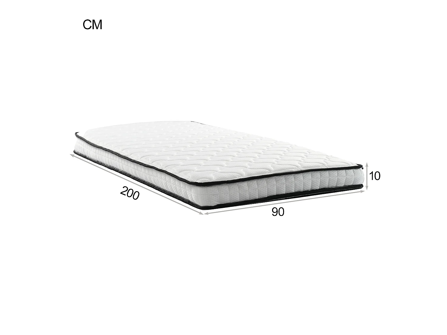 Matelas à ressorts 90 x 200 cm – Surmatelas ergonomique 10 cm blanc – Confort haute résilience – Emballé sous vide