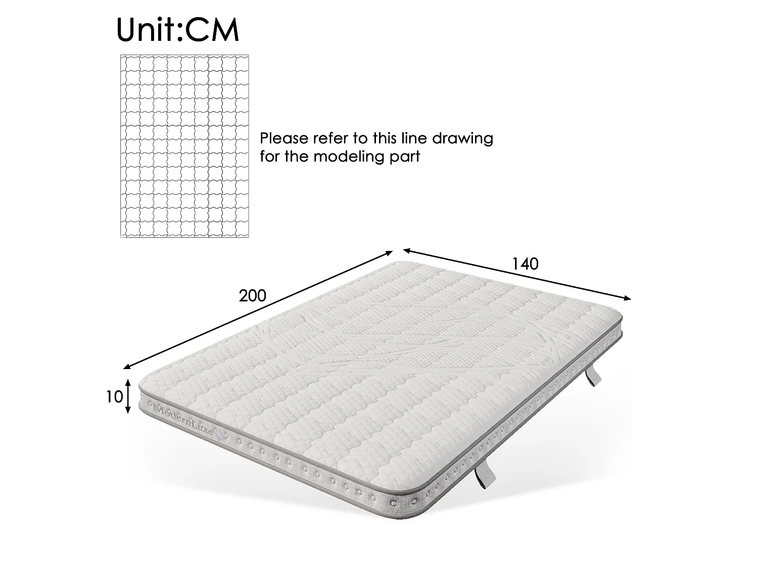 140 x 200 cm pocketmadras med 7 H3-zoner, ergonomisk koldskum, anti-mide, åndbar, OEKO-TEX