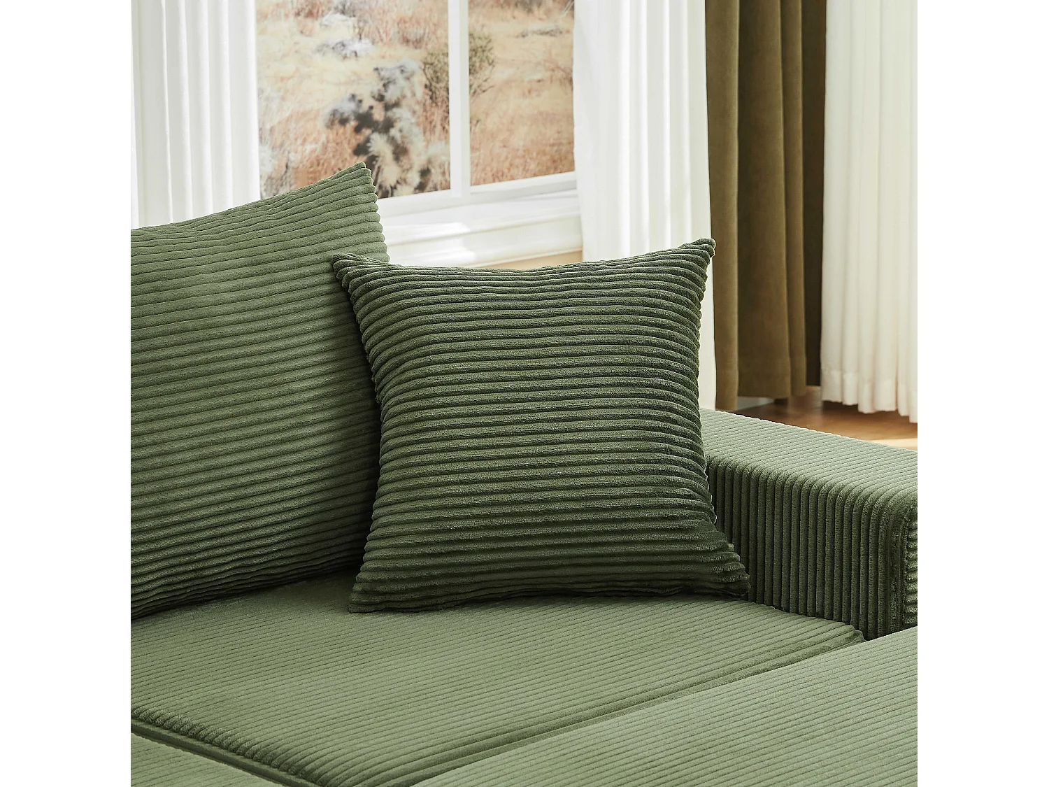 Canapé modulable 3 places velours côtelé vert, 259x96cm