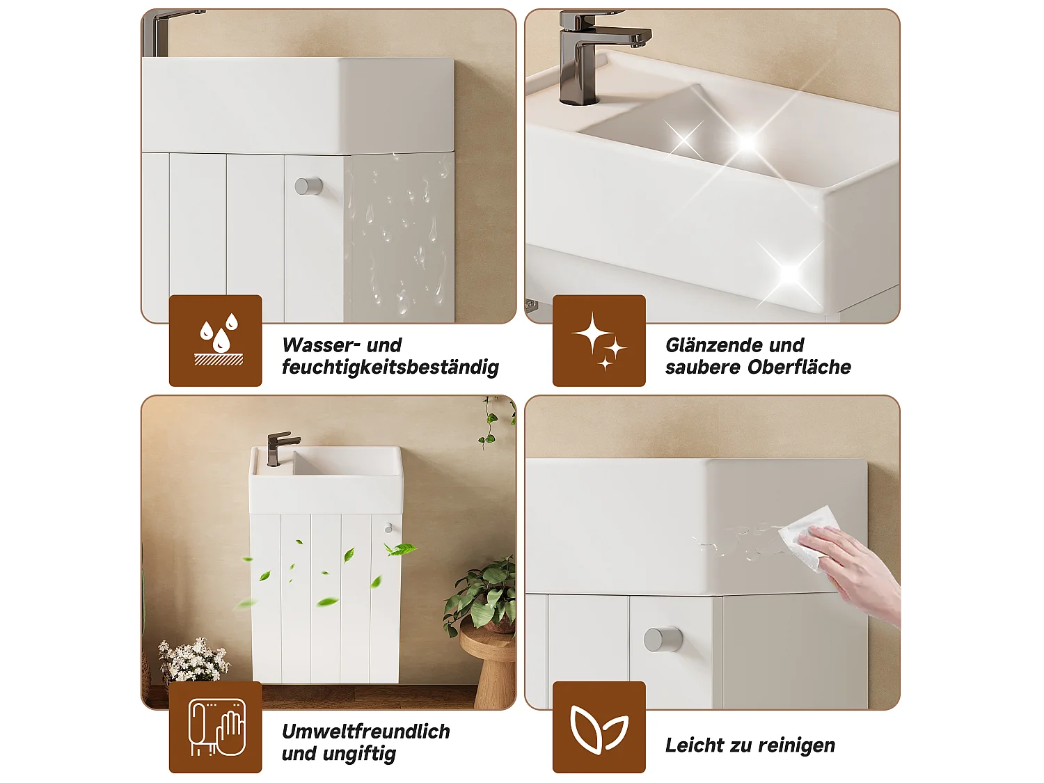 Meuble lave-mains suspendu avec lavabo en céramique et 1 porte - MDF et céramique - 41 x 23 x 62,5 cm - Blanc et bois naturel