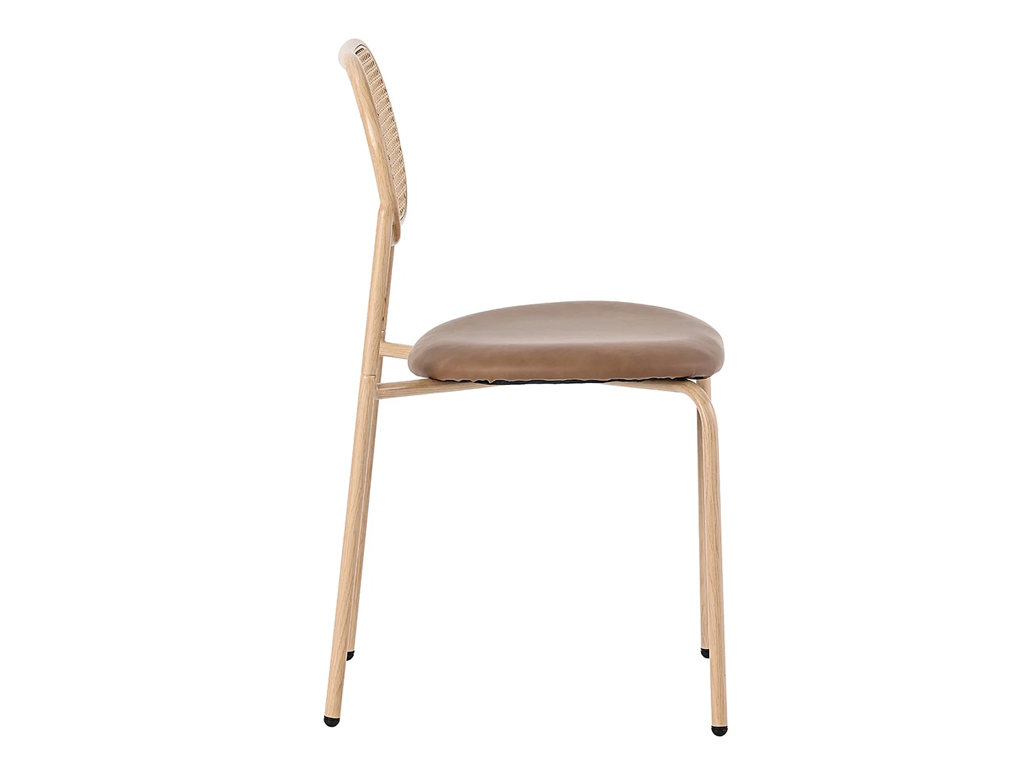 Juego de 6 sillas de comedor sin brazos - Asiento de cuero sintético, respaldo de ratán y patas de metal - Marrón