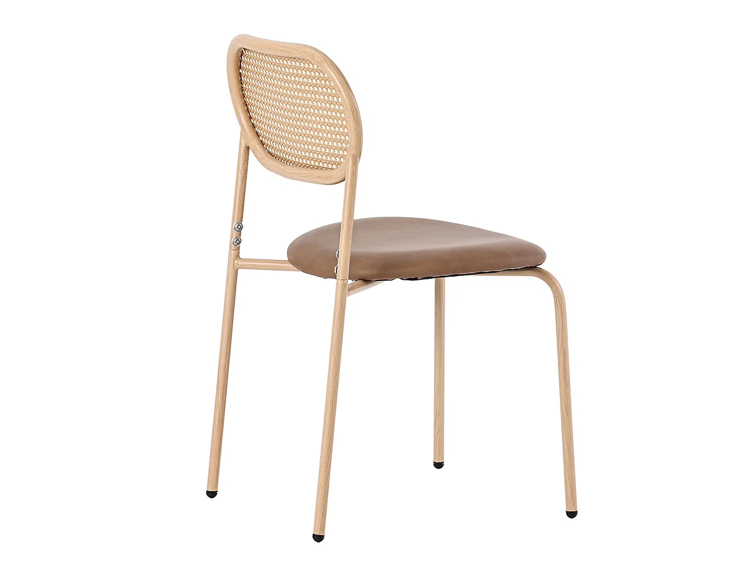 Juego de 6 sillas de comedor sin brazos - Asiento de cuero sintético, respaldo de ratán y patas de metal - Marrón