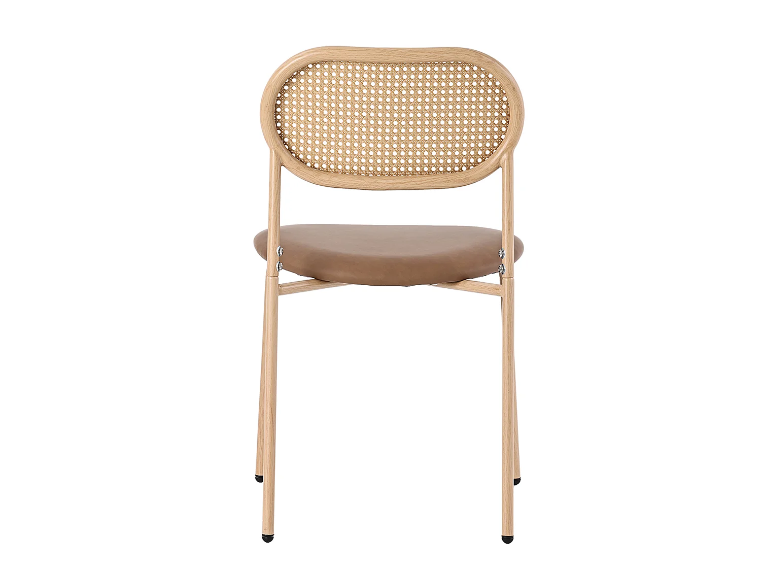 Juego de 6 sillas de comedor sin brazos - Asiento de cuero sintético, respaldo de ratán y patas de metal - Marrón