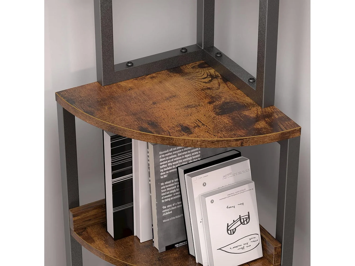 Dripex Étagère d'angle à 5 niveaux, bibliothèque, étagère sur pied avec structure en métal, pour salon et cuisine, marron vintage et noir, 40 x 40 x 152 cm
