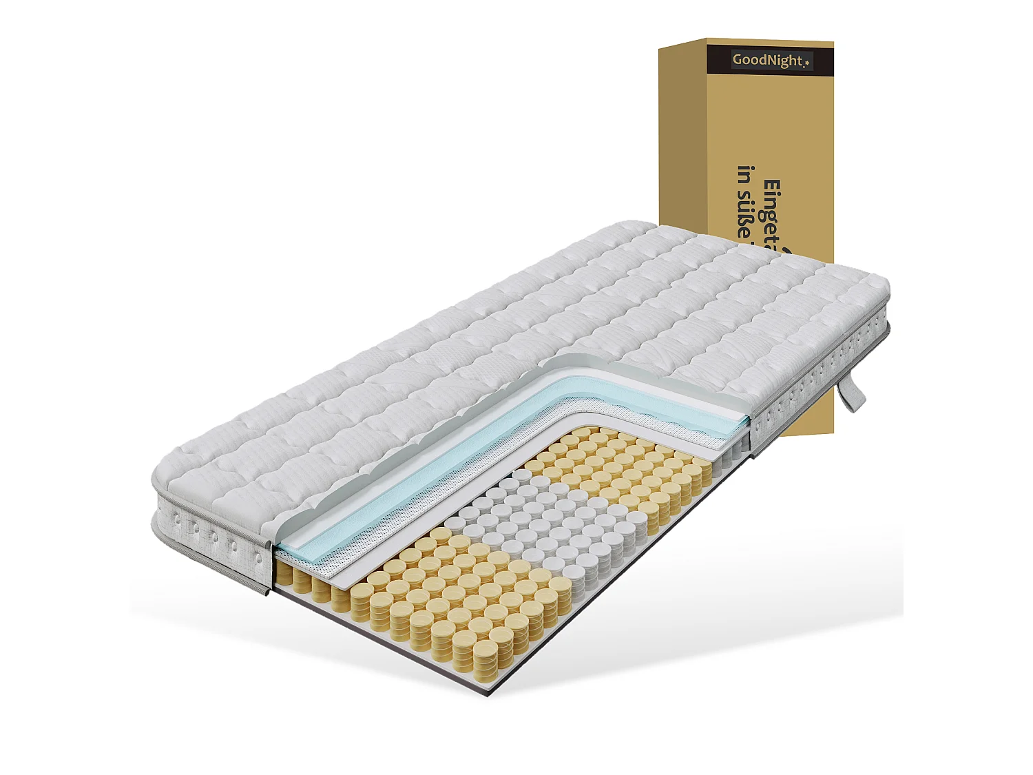 90 x 200 cm pocketmadras med 7 H3-zoner, ergonomisk koldskum, anti-mide, åndbar, OEKO-TEX