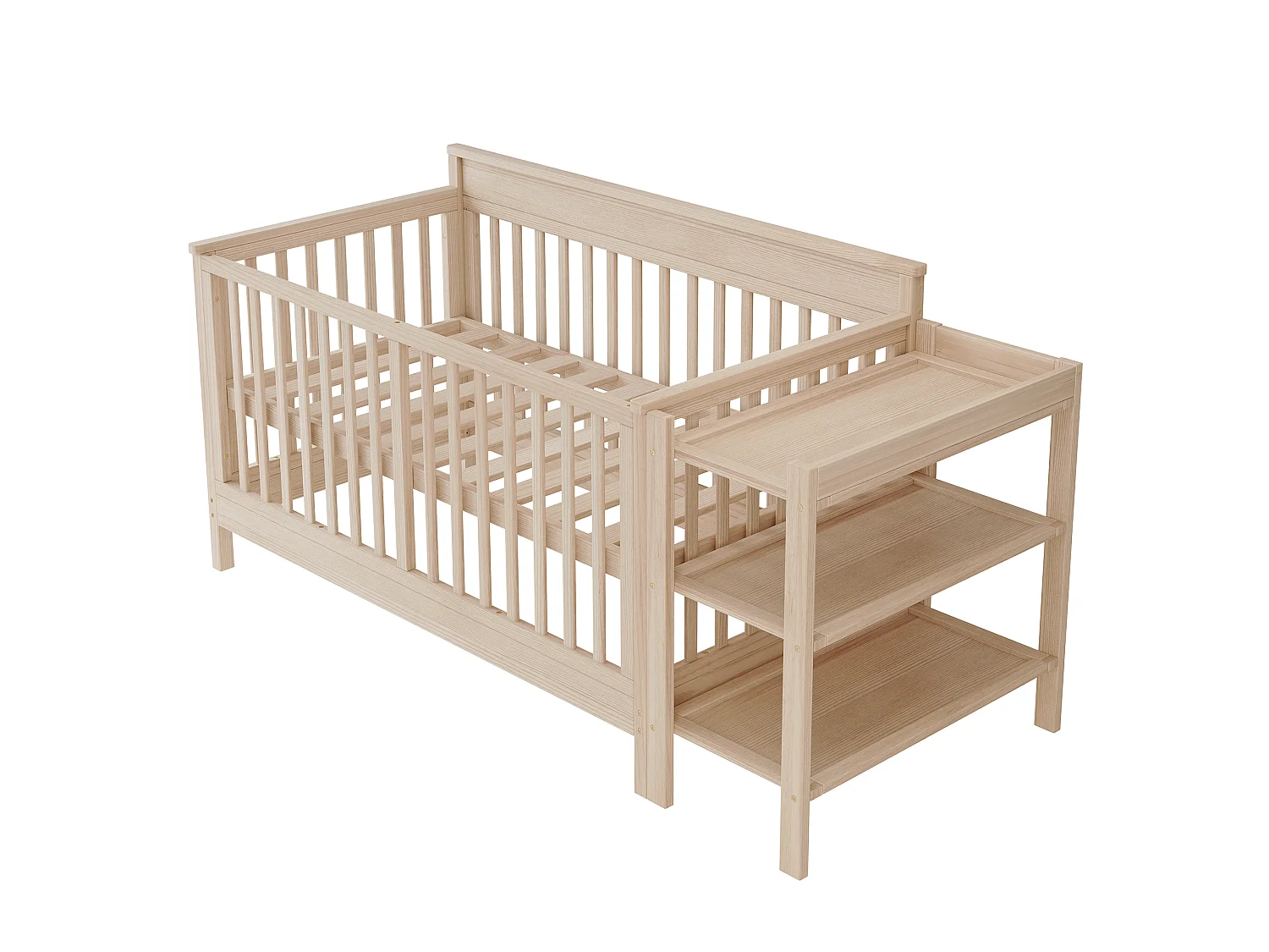 3-in-1 ombouwbaar babybedje van massief grenenhout met afneembaar aankleedblad en plankje - Verstelbare hoogte - 140 x 70 x 90 cm - Naturel (matras niet inbegrepen)