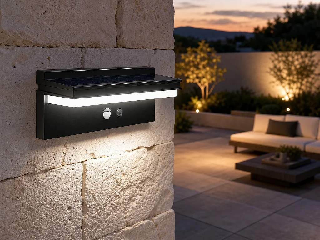 Lot de 2 appliques murales solaires avec détecteur de mouvement - 100 lumens - ALVEO