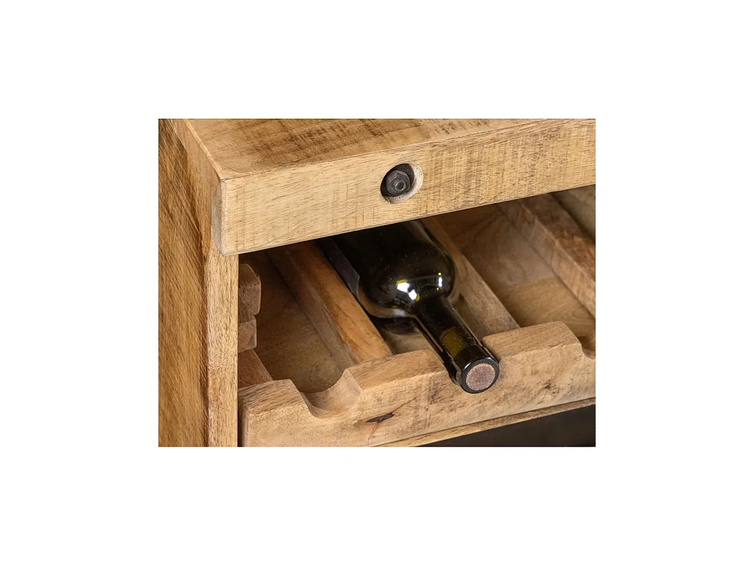 Buffet LODEN 175 cm en madera maciza de mango barnizado – 2 puertas, 3 cajones y nicho para botellas