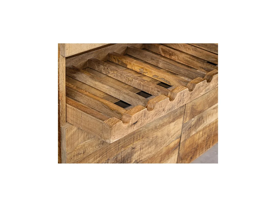 Buffet LODEN 175 cm en madera maciza de mango barnizado – 2 puertas, 3 cajones y nicho para botellas