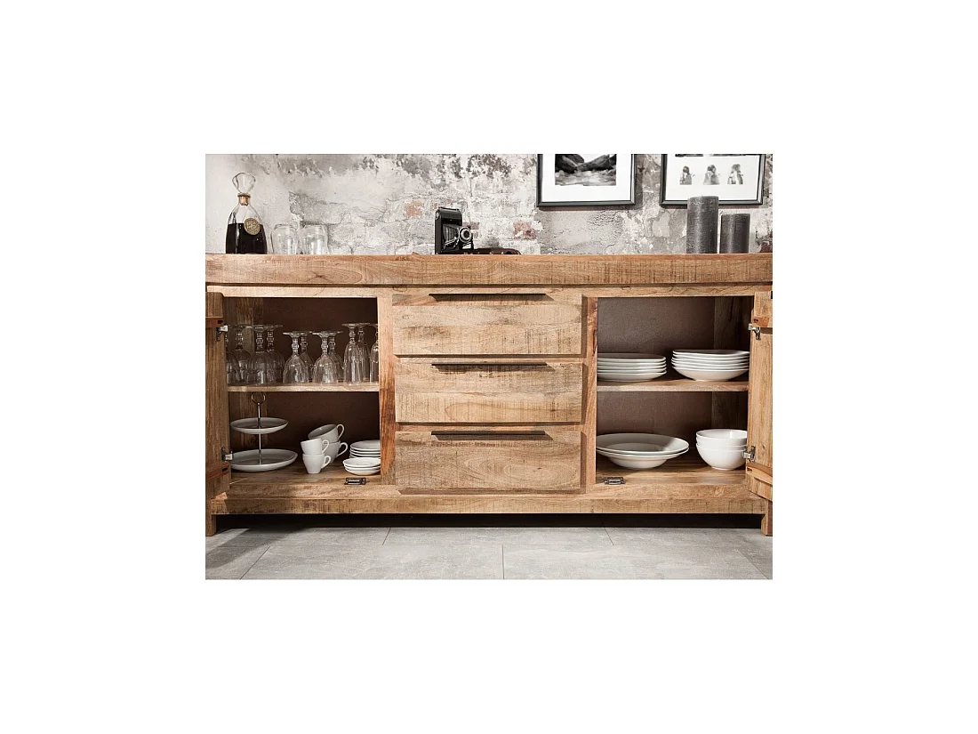 Buffet LODEN 174 cm en madera maciza de mango – 2 puertas, 3 cajones y numerosos almacenamientos