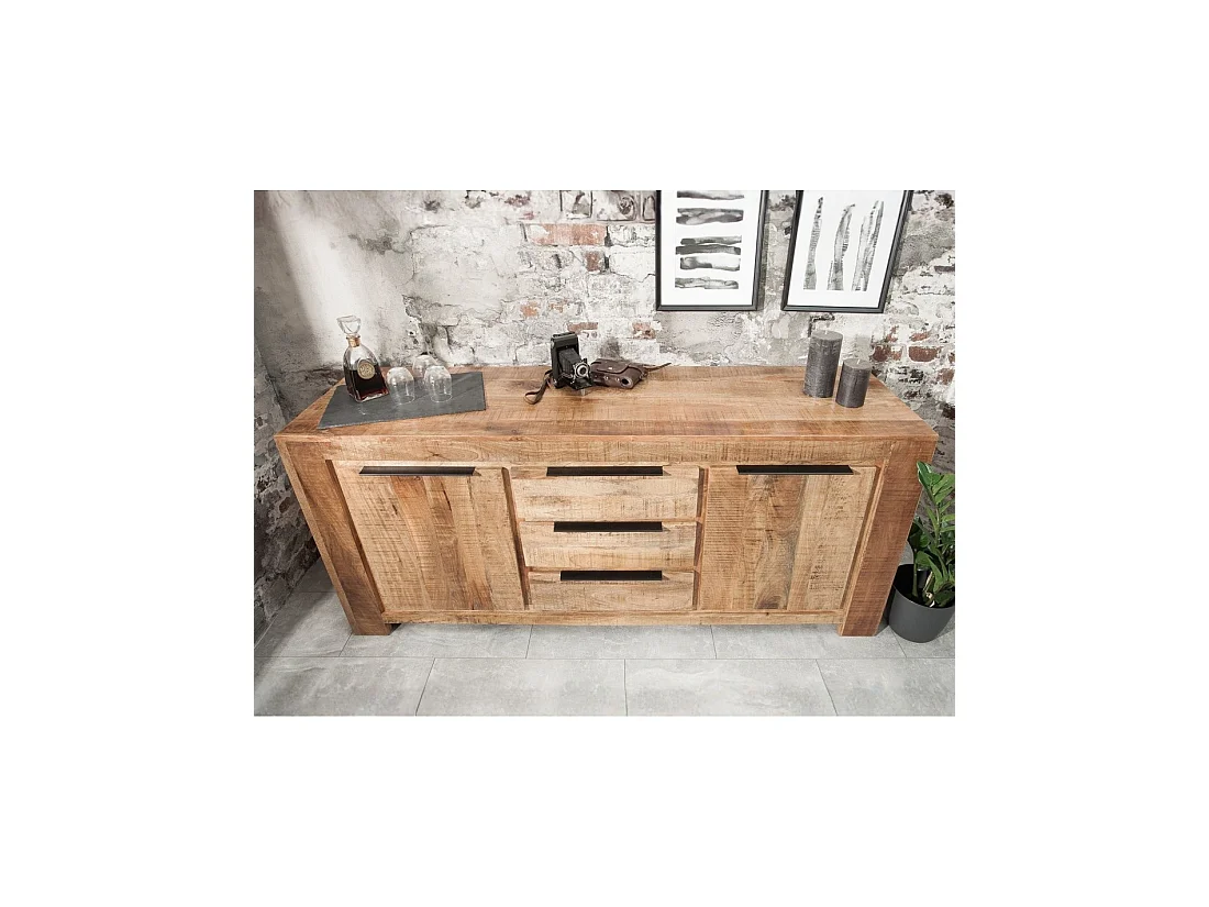 Buffet LODEN 174 cm en madera maciza de mango – 2 puertas, 3 cajones y numerosos almacenamientos
