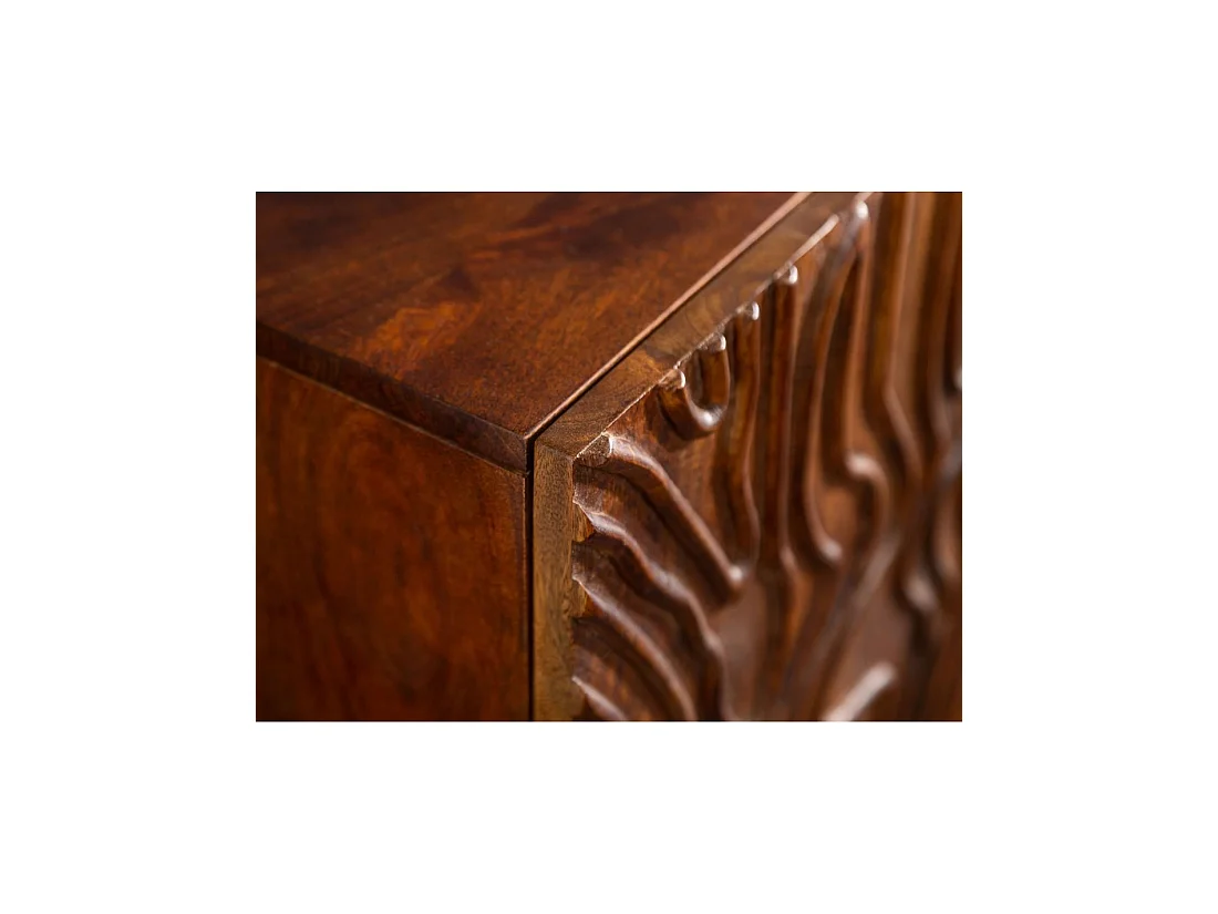 Buffet GAÏA 160 cm in massief mangohout - 3 gesneden deuren en zwarte metalen poten