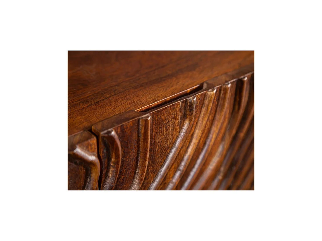 Buffet GAÏA 160 cm in massief mangohout - 3 gesneden deuren en zwarte metalen poten