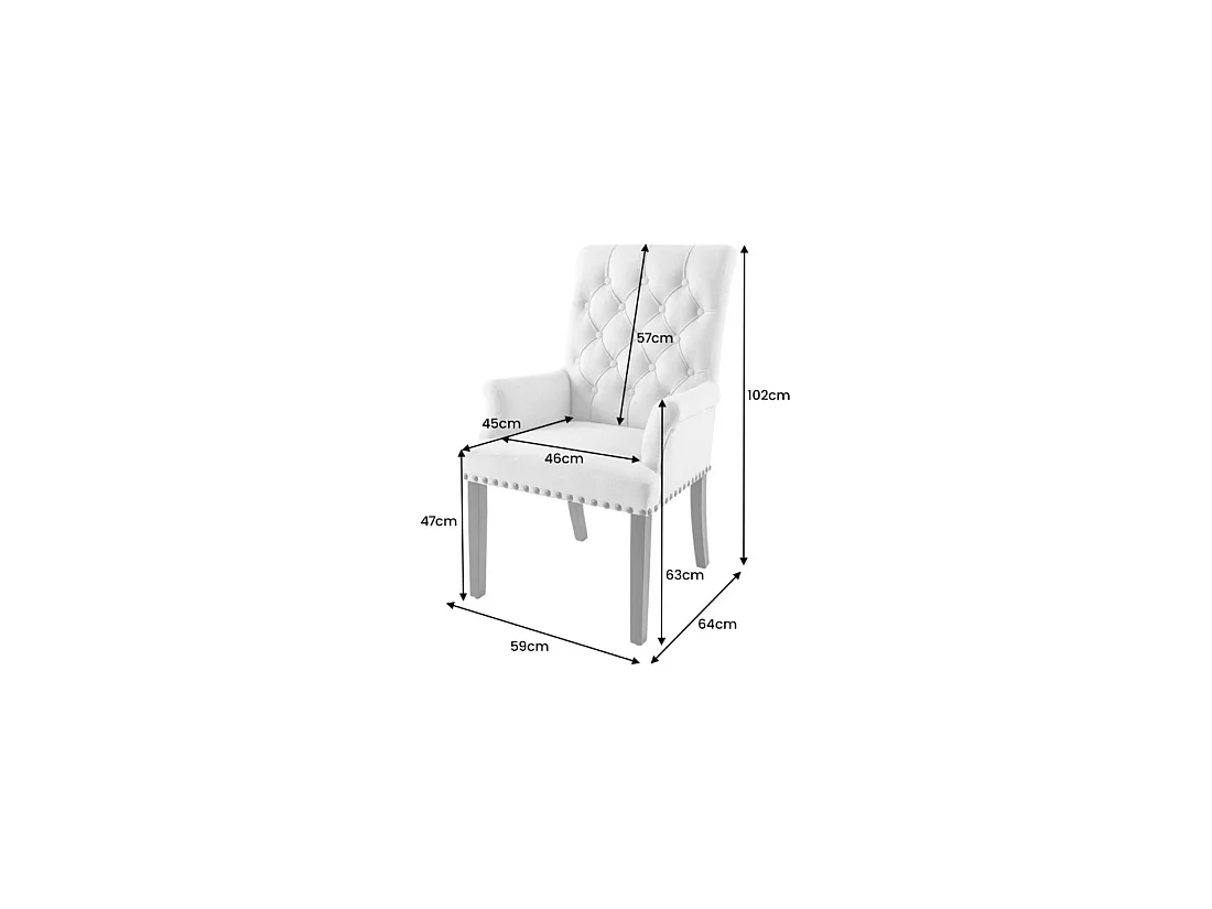 Set van 2 Chesterfield REGINA beige gestoffeerde eetkamerstoelen - Armleuningen, zwarte nagels en poten van rubberhout