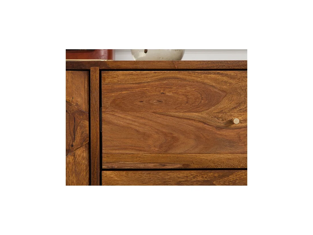 Buffet SCANI 145 cm aus massivem, lackiertem Sheeshamholz – 2 geschnitzte Türen und 3 Schubladen