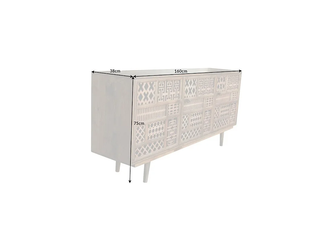 Buffet AZRA 160 cm en bois de manguier – 3 portes aux motifs géométriques