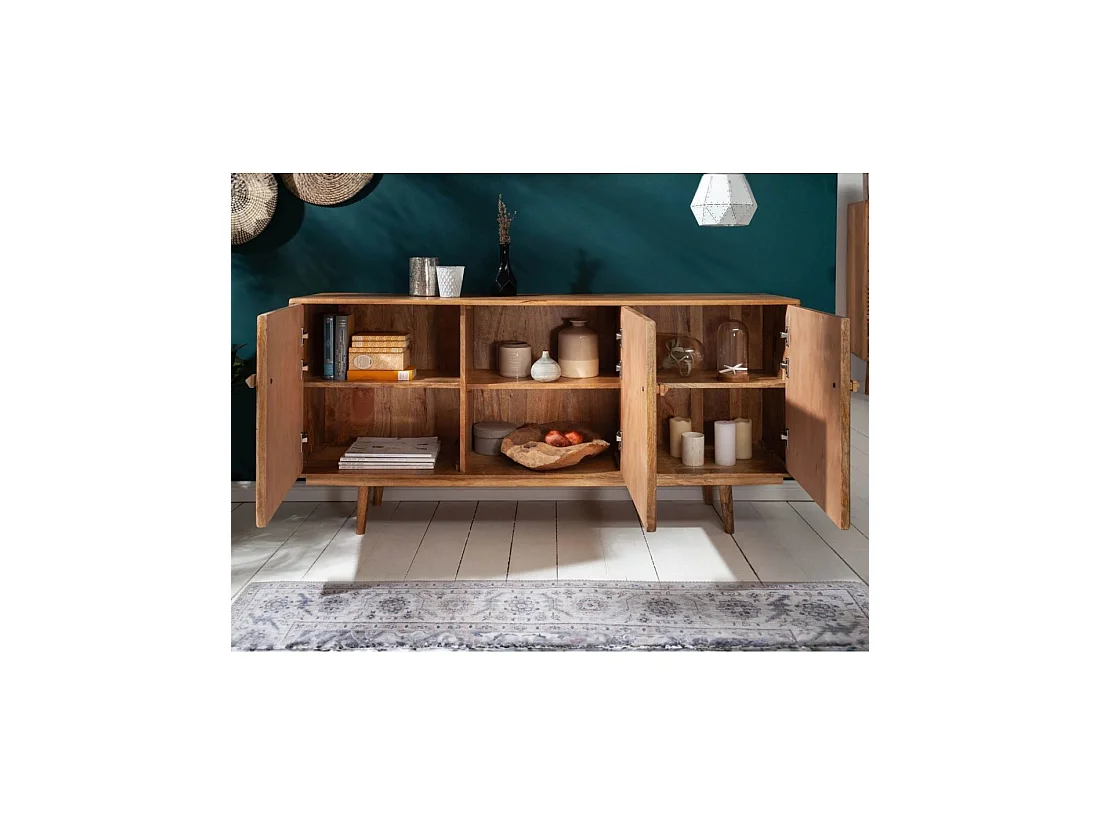 Buffet AZRA 160 cm en bois de manguier – 3 portes aux motifs géométriques