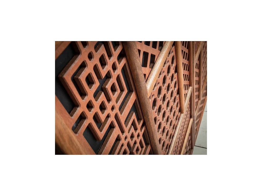 Buffet AZRA 160 cm en bois de manguier – 3 portes aux motifs géométriques