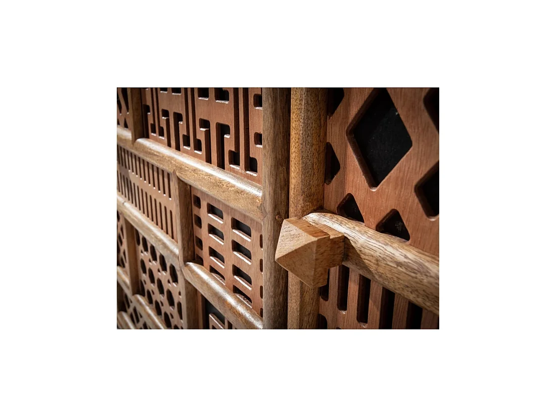 Buffet AZRA 160 cm en bois de manguier – 3 portes aux motifs géométriques