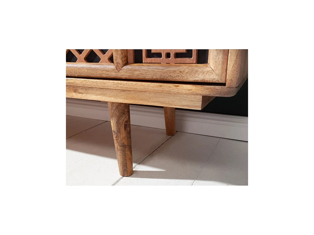Buffet AZRA 160 cm en bois de manguier – 3 portes aux motifs géométriques