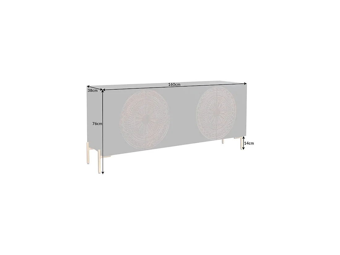 Buffet MAHARA 160 cm in massief mangohout - 4 gesneden deuren zwart, bruin en goud