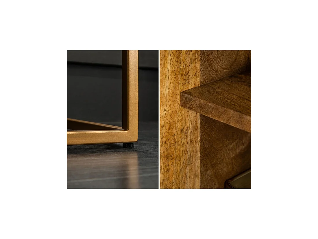 Buffet AMBRIA 177 cm in mangohout en agaatsteen - 4 deuren en gouden metalen poten