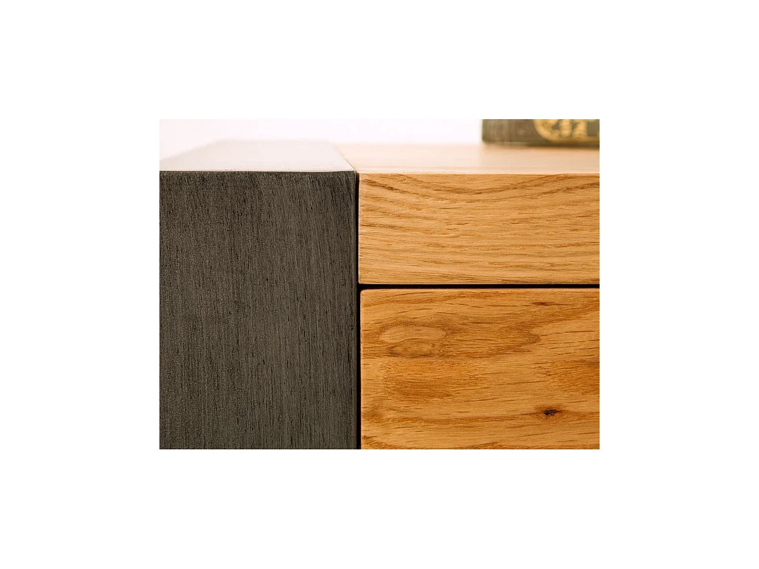 Buffet CAVARA 200 cm in massief eiken en zwart metaal - 2 deuren, 3 laden en grote opbergruimtes