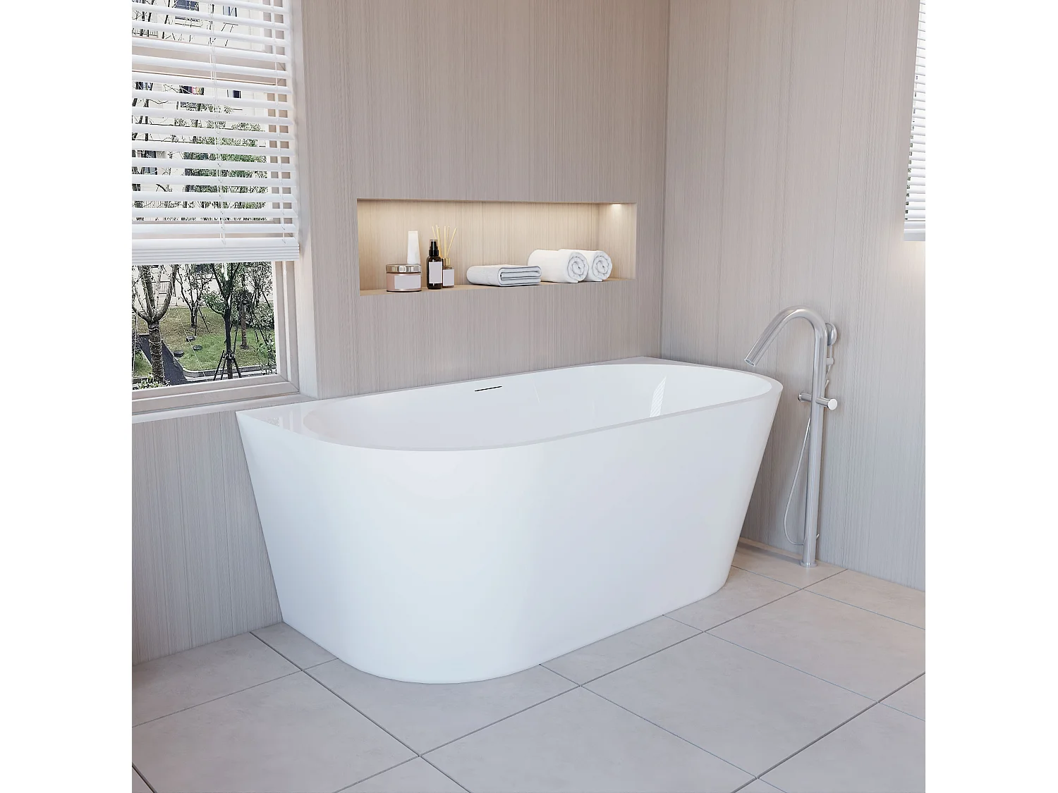 Vasca da Bagno a Isola in Acrilico 150x75x58 cm Semi-Freestanding Colore Bianco Angolo a Parete