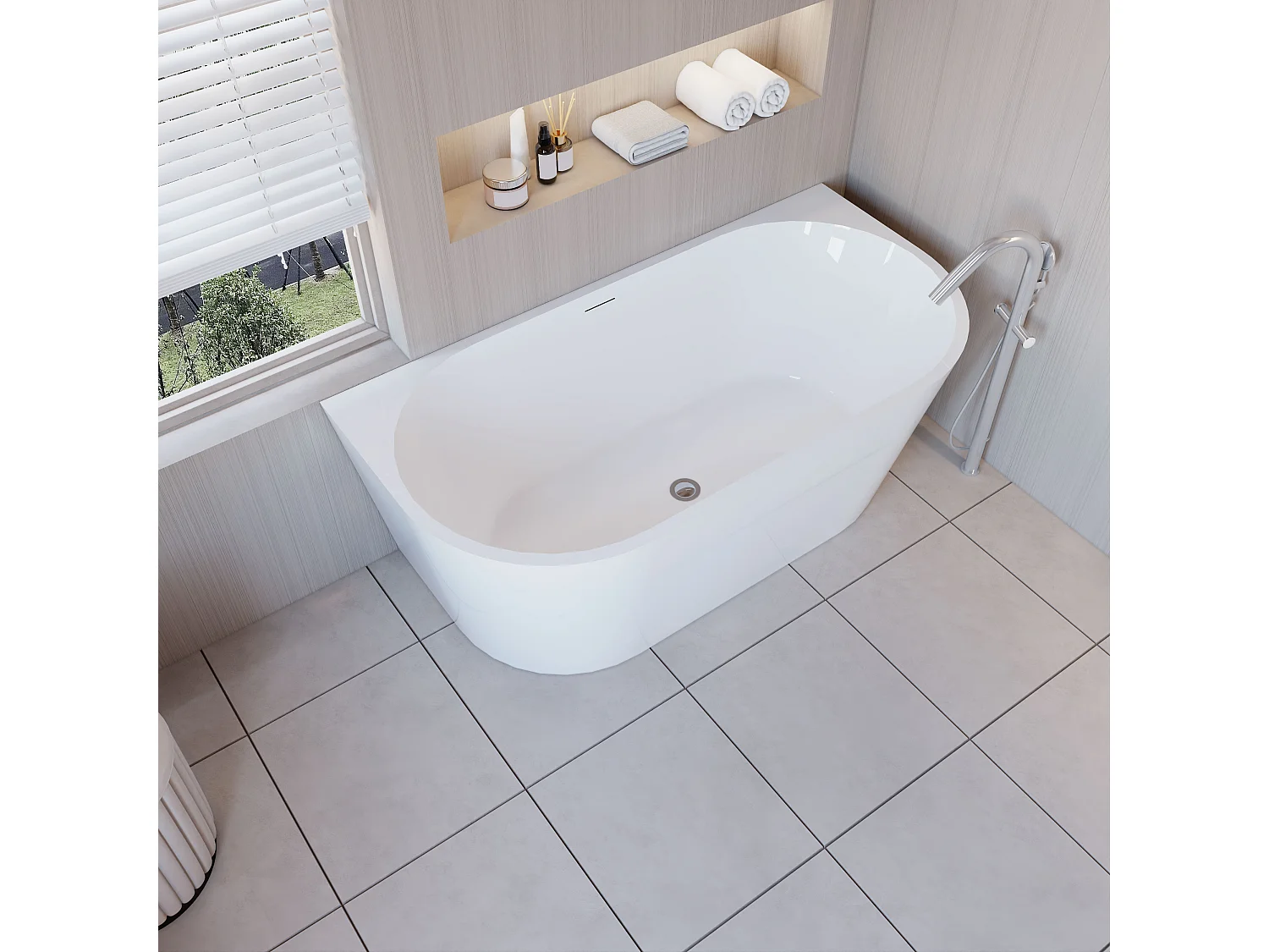Vasca da Bagno a Isola in Acrilico 150x75x58 cm Semi-Freestanding Colore Bianco Angolo a Parete
