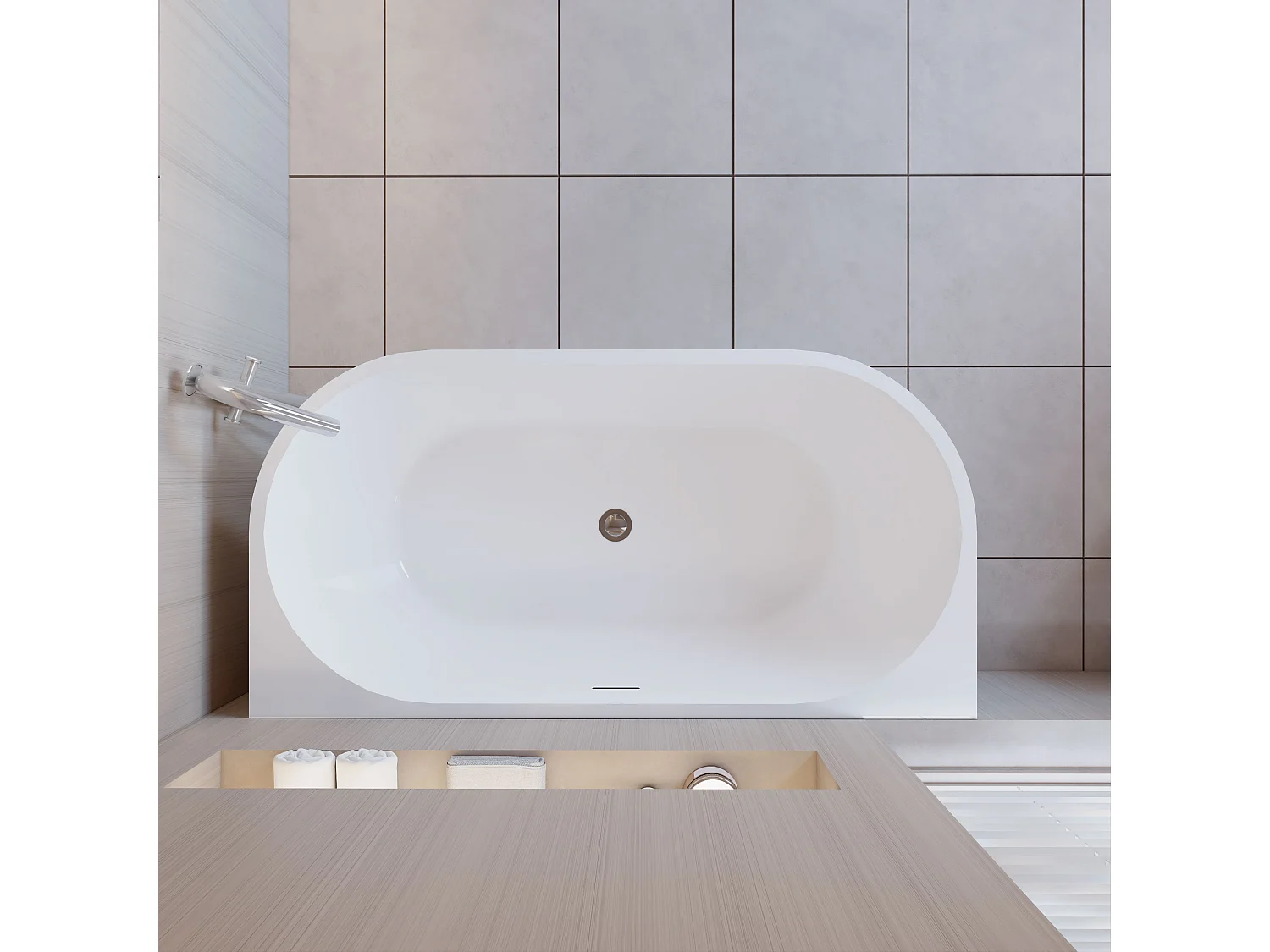Vasca da Bagno a Isola in Acrilico 150x75x58 cm Semi-Freestanding Colore Bianco Angolo a Parete