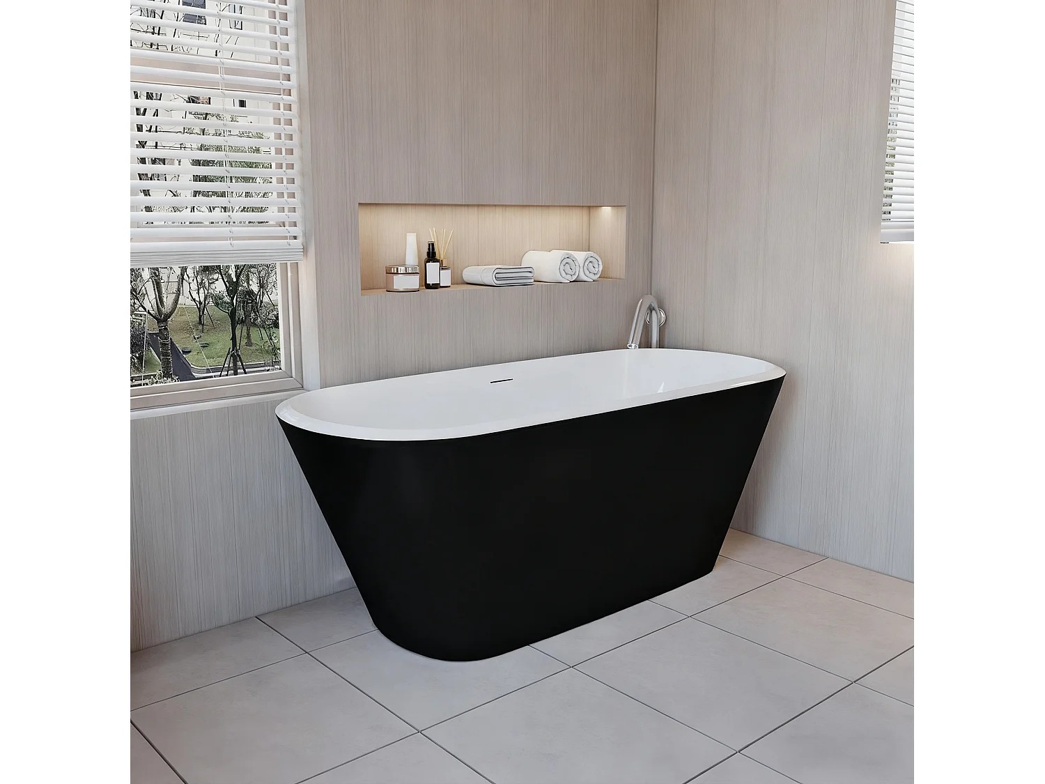 Vasca da Bagno a Isola Freestanding in Acrilico da 160x73x60 cm, Colore Nero, Forma Ovale