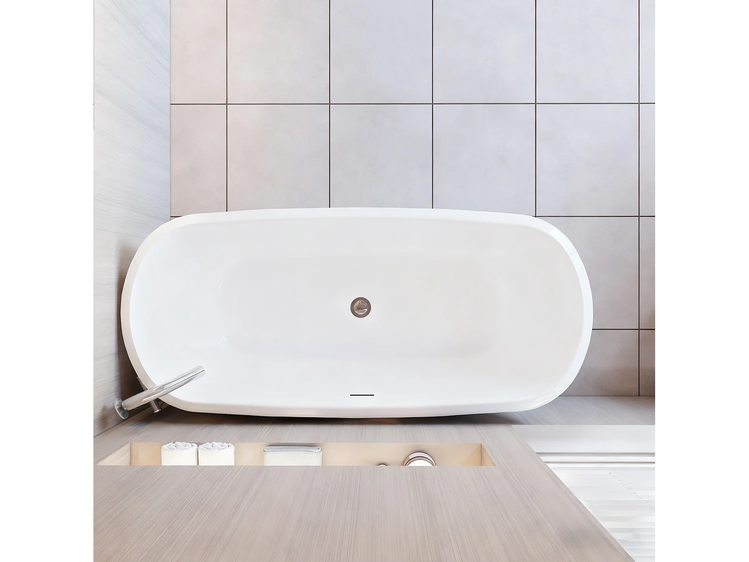 Vasca da Bagno a Isola Freestanding in Acrilico da 160x73x60 cm, Colore Nero, Forma Ovale