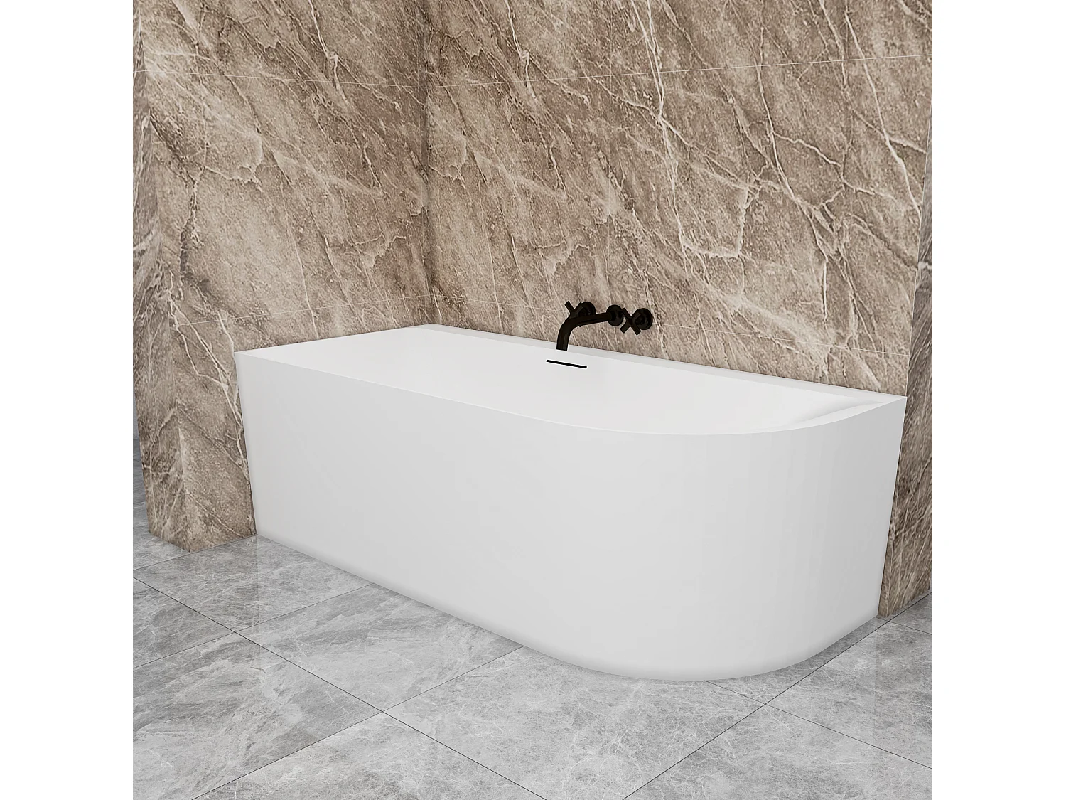 Vasca da Bagno a Isola in Acrilico 180x80x60 cm Semi-Freestanding Colore Bianco Angolo a Parete verso Sinistro